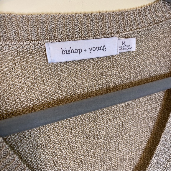 NWT BISHOP + YOUNG V-neck Fringe Sweater Oatmeal M - Picture 6 of 12